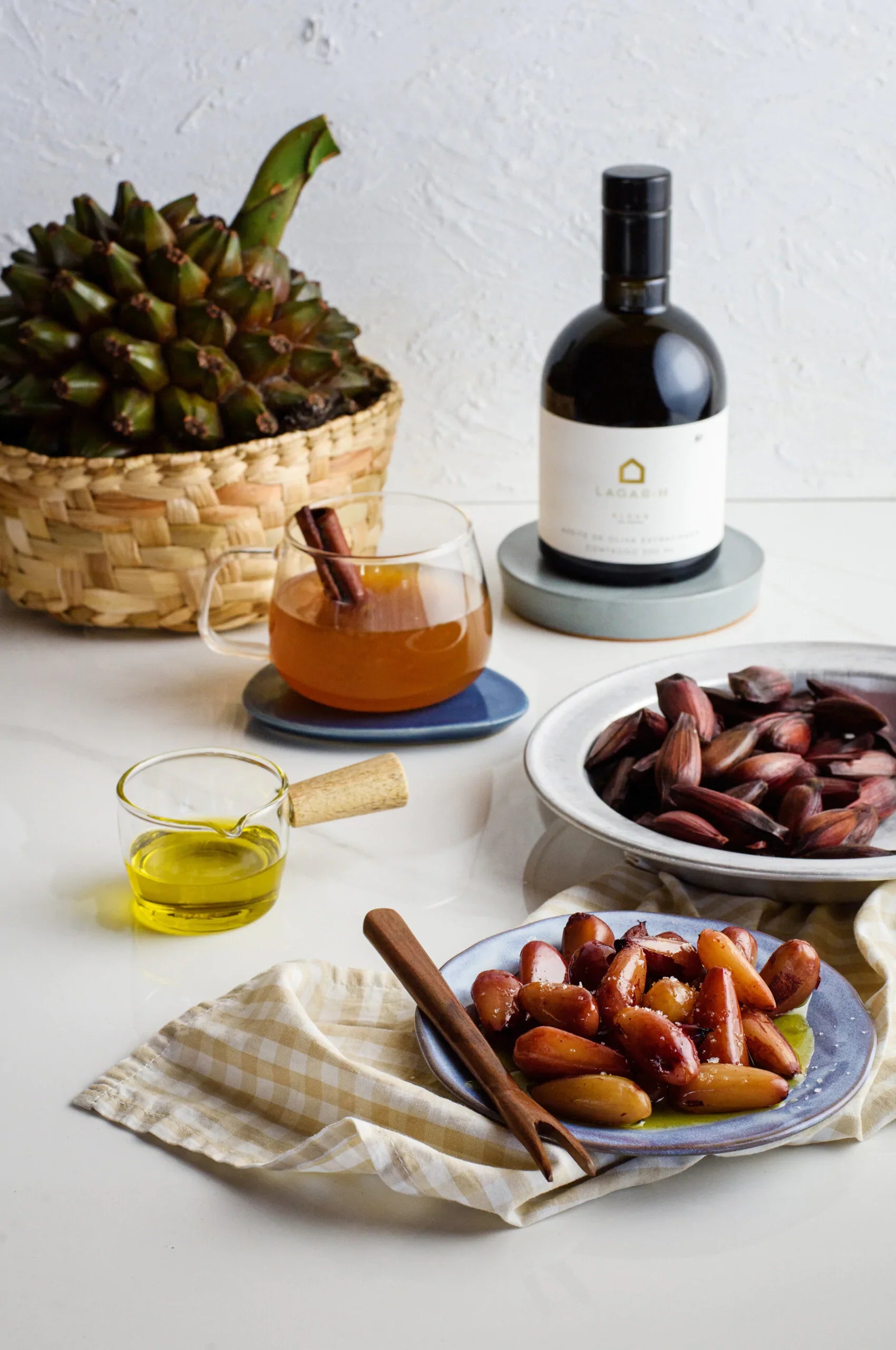 Roasted pine nuts, fleur de sel and olive oil